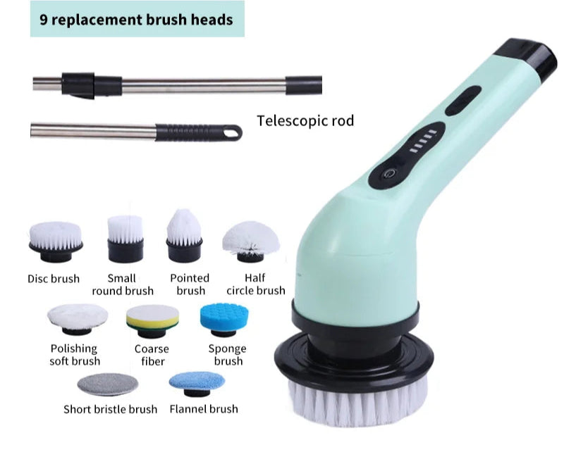 9-In-1 Electric Cleaning Brush Electric Spin Cleaning Scrubber Electric Cleaning Tools Parlour Kitchen Bathroom Cleaning Gadgets